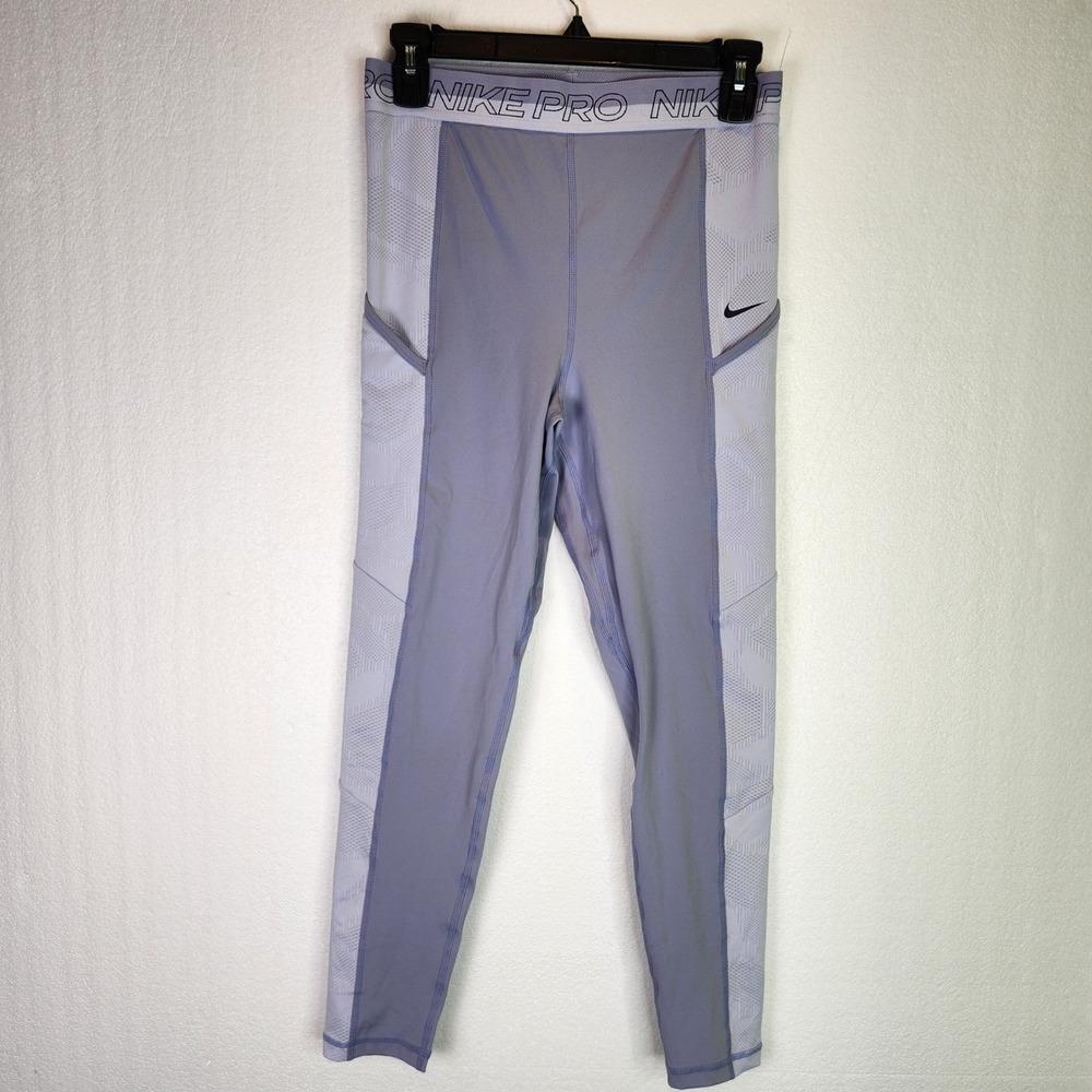 Nike Pro Dri-FIT Womens Lavender Purple Geometric Side Pocket Leggings Size M